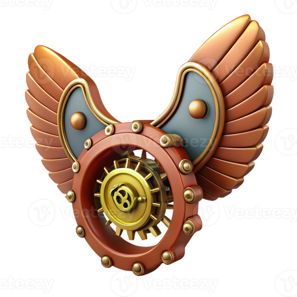 pristine organic Steampunk wings made of gears, clockwork, and leather with Transparent Background genuine png