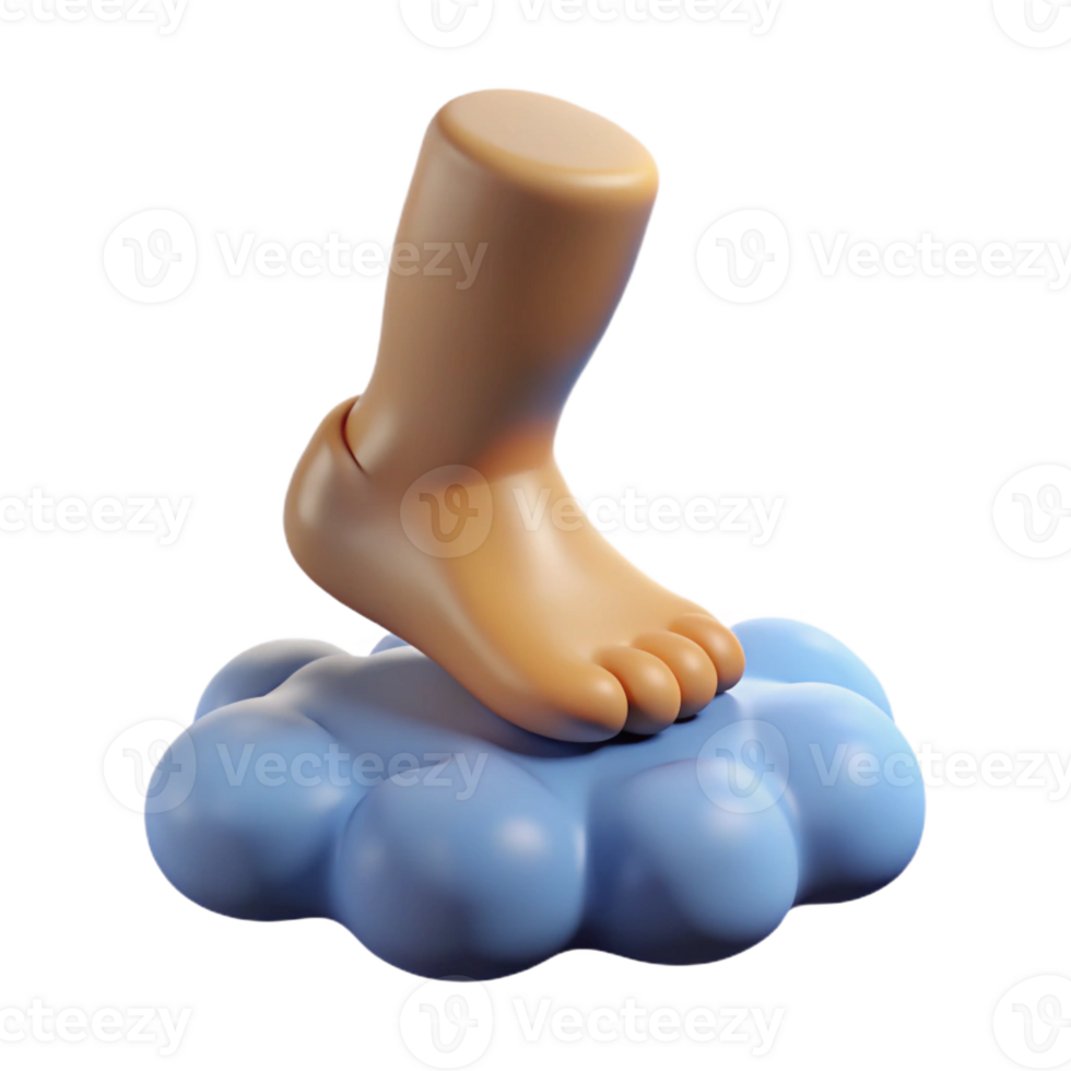 stunning signature Concept art style, isolated cutout of a single human foot stepping on a cloud with Transparent Background png
