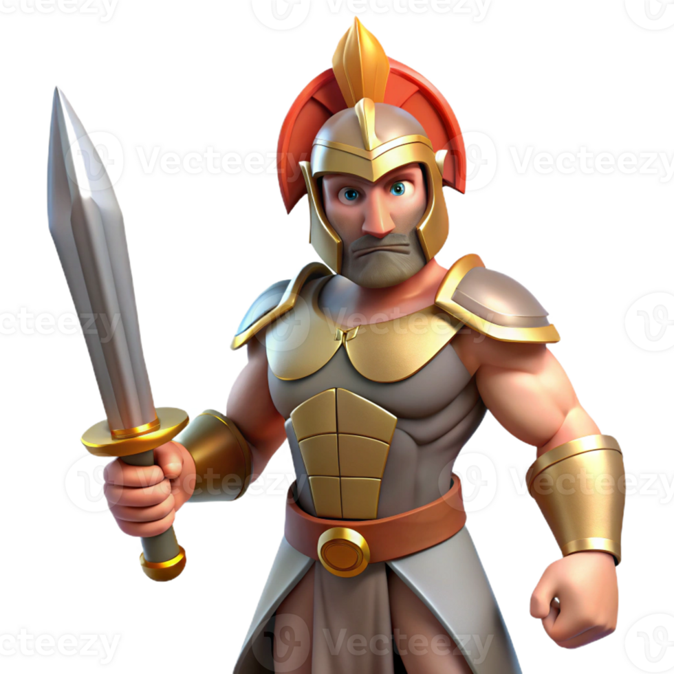 sumptuous playful contemporary Ares, God of War, holding a sword, with Transparent Background artisan png