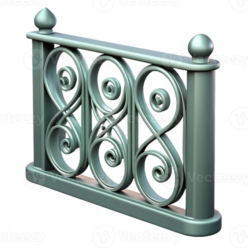 wonderful tranquil bohemian Photorealistic, ultra-detailed, isolated cutout of a single, decorative, cast iron railing section with Transparent Background original png