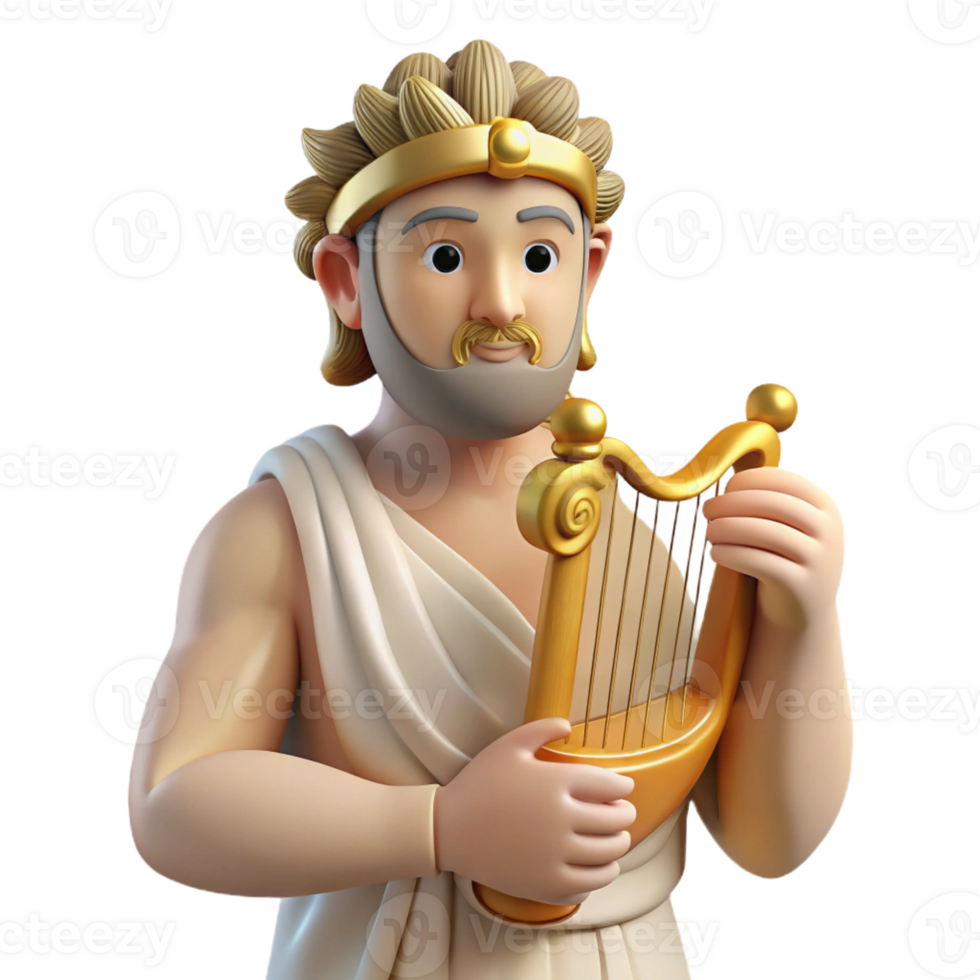 reflective exquisite Apollo, God of Music and Poetry, holding a lyre, with Transparent Background high quality png