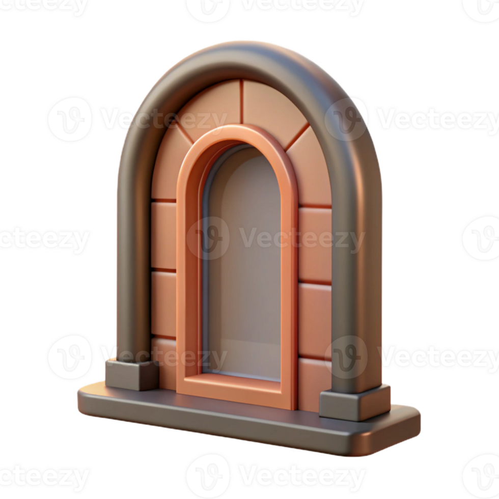 unparalleled minimalist Hyper-specific professional render of a single, Romanesque style, arched window keystone Isolated cutout with Transparent Background exclusive png