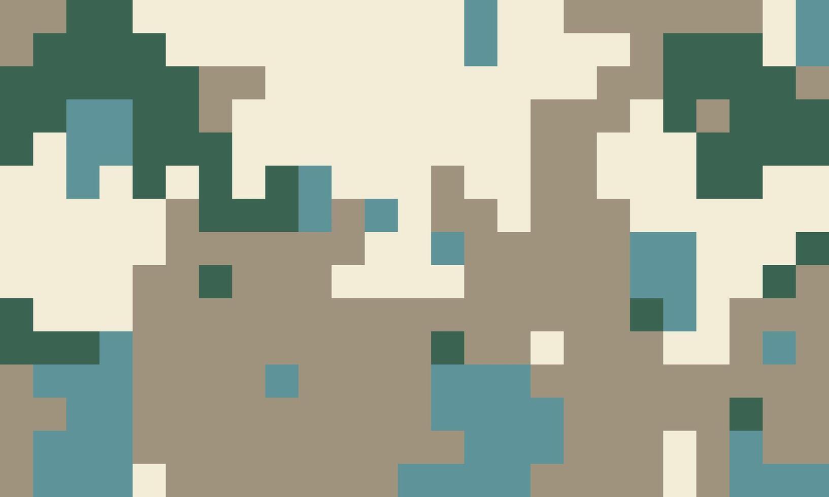 Abstract pixel art background. Neutral earth tones and teal create a camouflagelike effect, perfect for tech, gaming, or modern design projects. vector