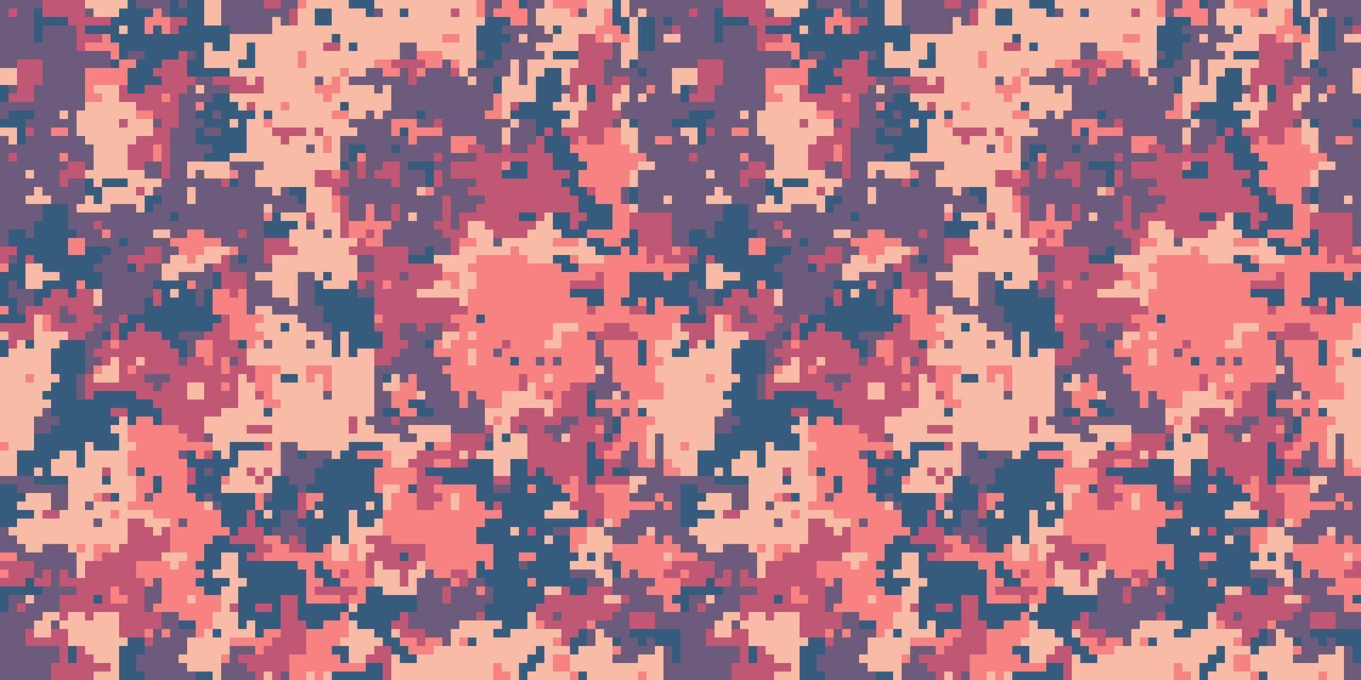 Abstract pink and purple pixelated camouflage pattern. Perfect for fashion, textile design, or militarythemed backgrounds. vector