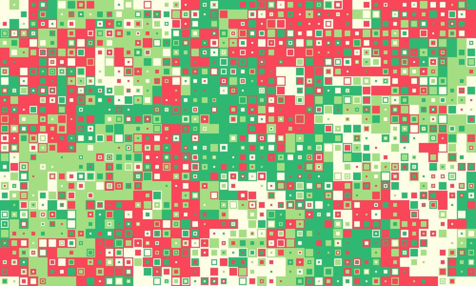 Vibrant abstract pixel art background. Red, green, and white squares create a dynamic, festive texture. Ideal for websites, social media, or print projects needing a modern, playful feel. vector