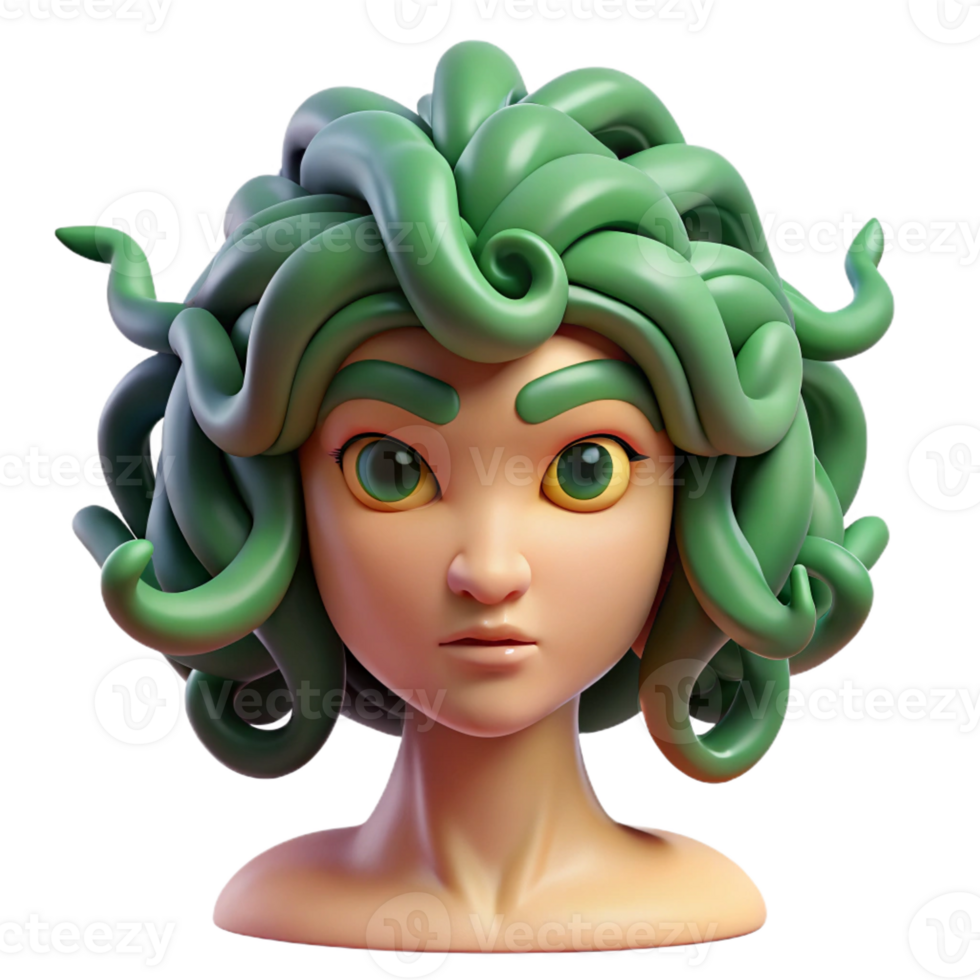 sumptuous whimsical creative Medusa, Gorgon, with snake hair, with Transparent Background sharp png