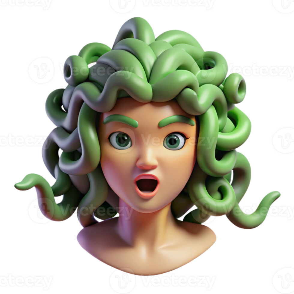 peaceful gorgeous Medusa, Gorgon, with snake hair, with Transparent Background genuine png