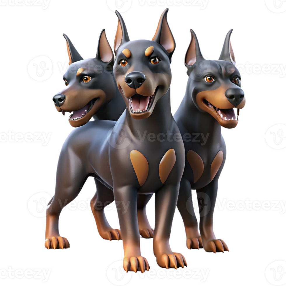 stunning reflective modern Cerberus, three-headed dog, guarding Underworld, with Transparent Background museum quality png