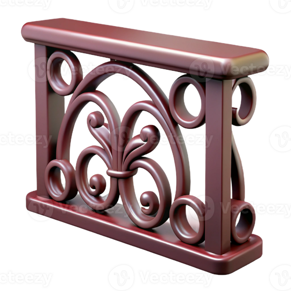 hypnotic standout Photorealistic, ultra-detailed, isolated cutout of a single, decorative, cast iron railing section with Transparent Background png