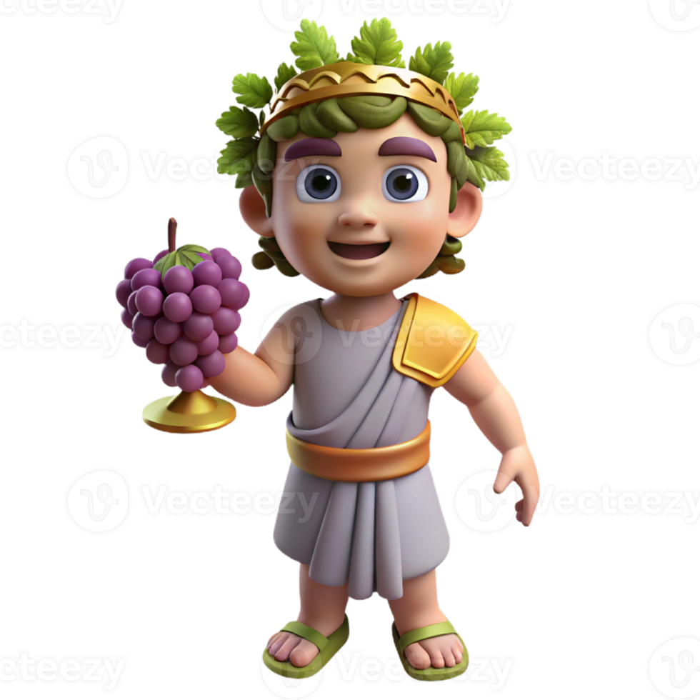 splendid retro Dionysus, God of Wine, holding a grapevine, with Transparent Background crisp png