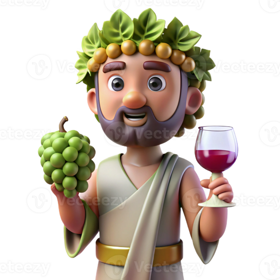 magnificent gothic Dionysus, God of Wine, holding a grapevine, with Transparent Background 8K png