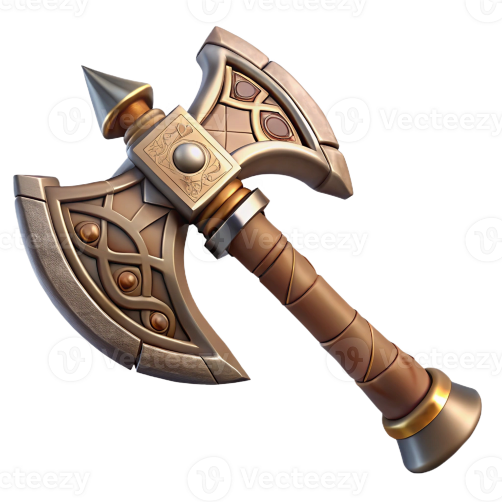 joyful elegant Hyper-specific, professional render of a tribal warrior's bronze axe with intricate engravings with Transparent Background gallery standard png