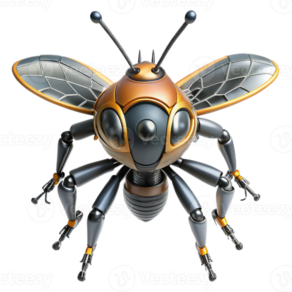 serene abstract Ultra-detailed, photorealistic isolated cutout of a single, advanced robotic insect drone with articulated limbs with Transparent Background exclusive png