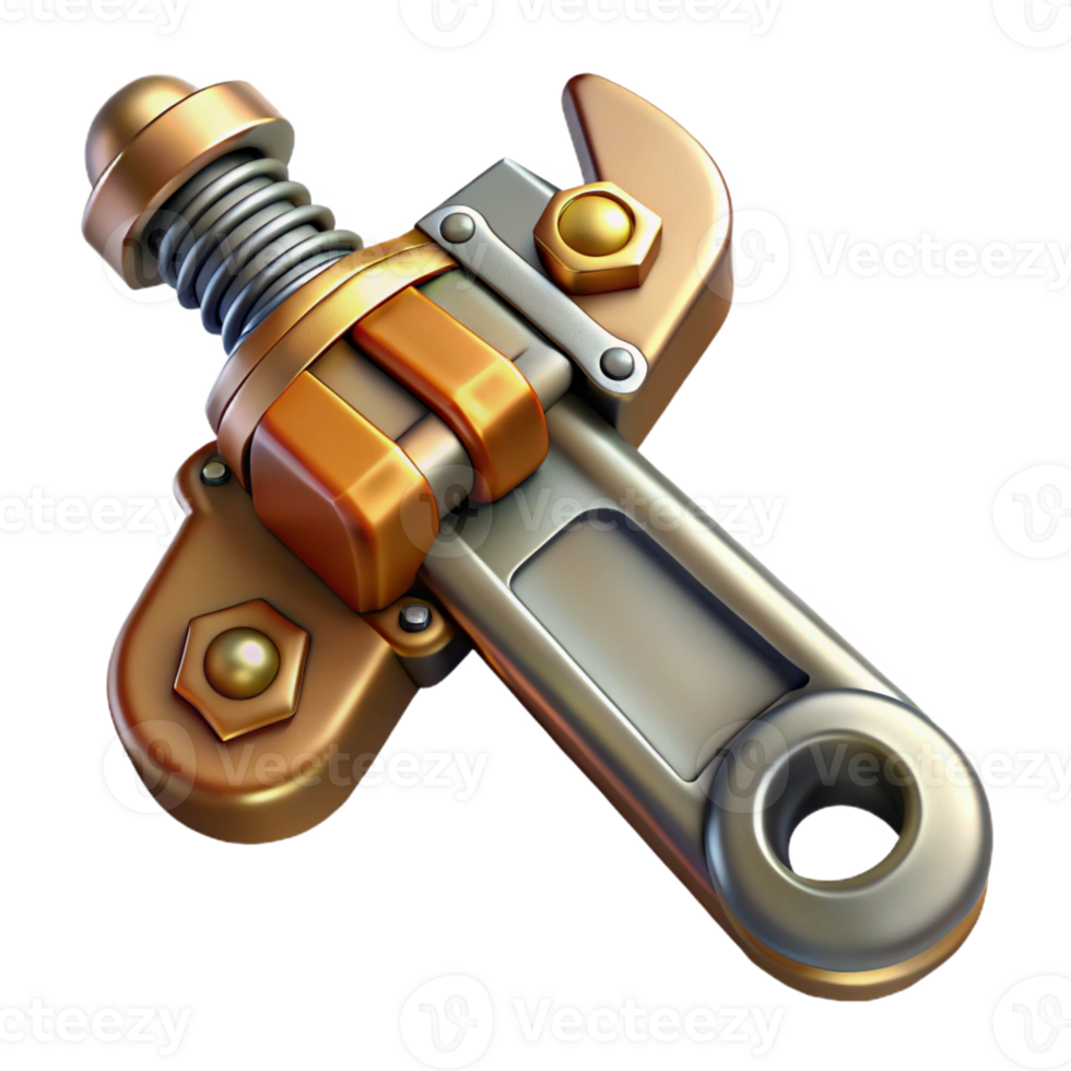 stunning inspired Steampunk wrench with adjustable jaws and brass accents with Transparent Background png