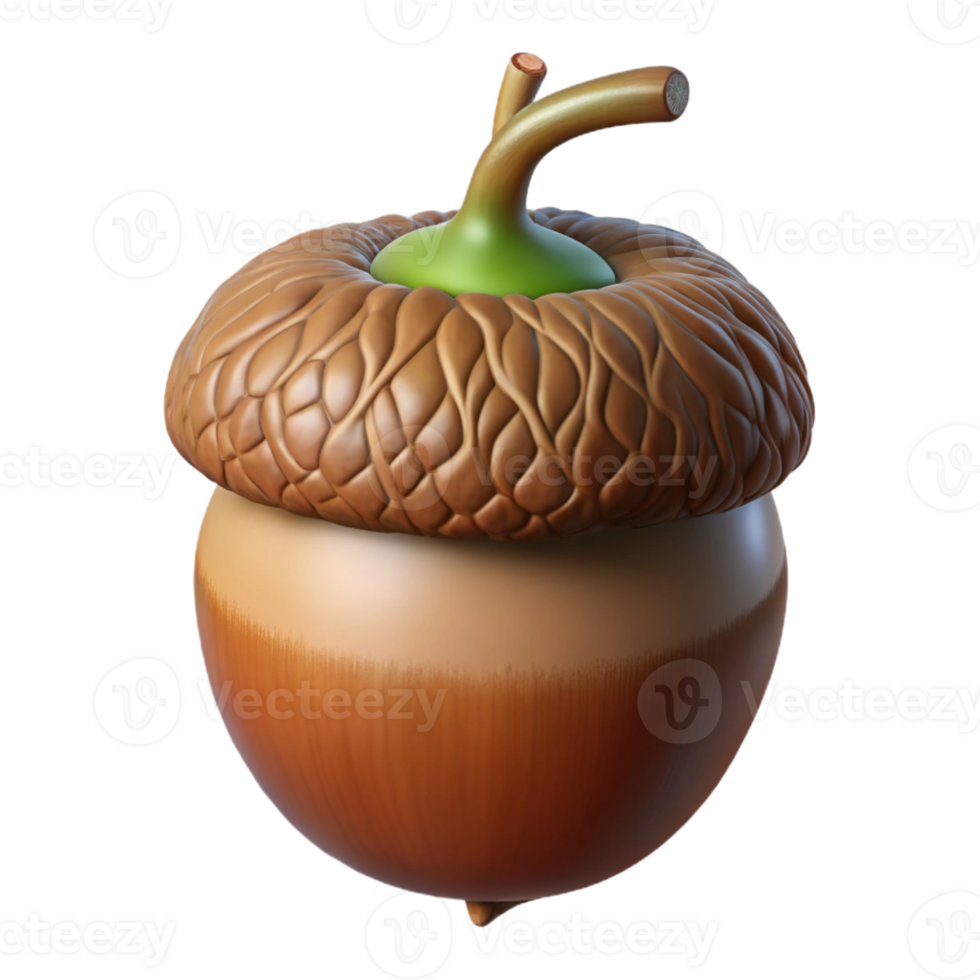 mesmerizing signature Photorealistic, ultra-detailed professional render of a single, sprouting acorn with visible root tendrils Isolated cutout with Transparent Background png