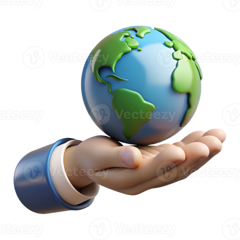 magnificent iconic Concept art style, isolated cutout of a single human hand holding a miniature planet Earth with Transparent Background png