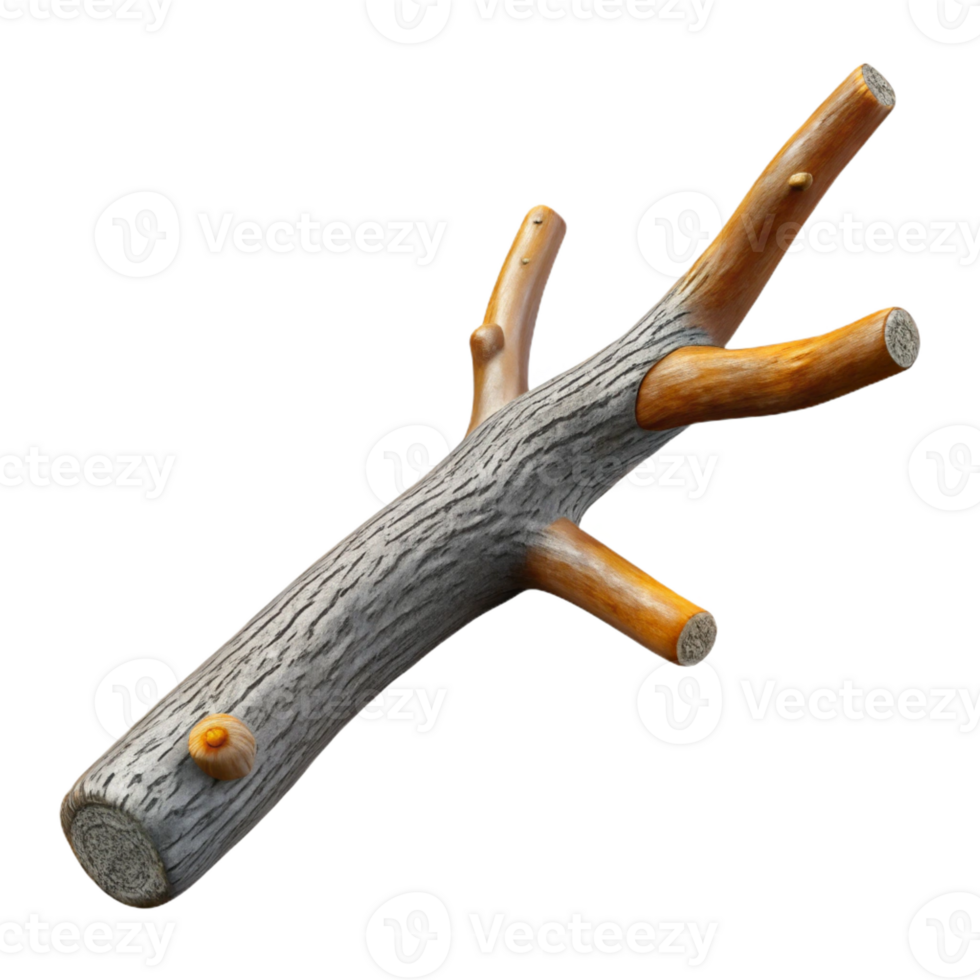 serene energetic tropical Isolated cutout, concept art style, hyper-specific rendering of a single, dried twig with visible bark texture and knots with Transparent Background studio quality png