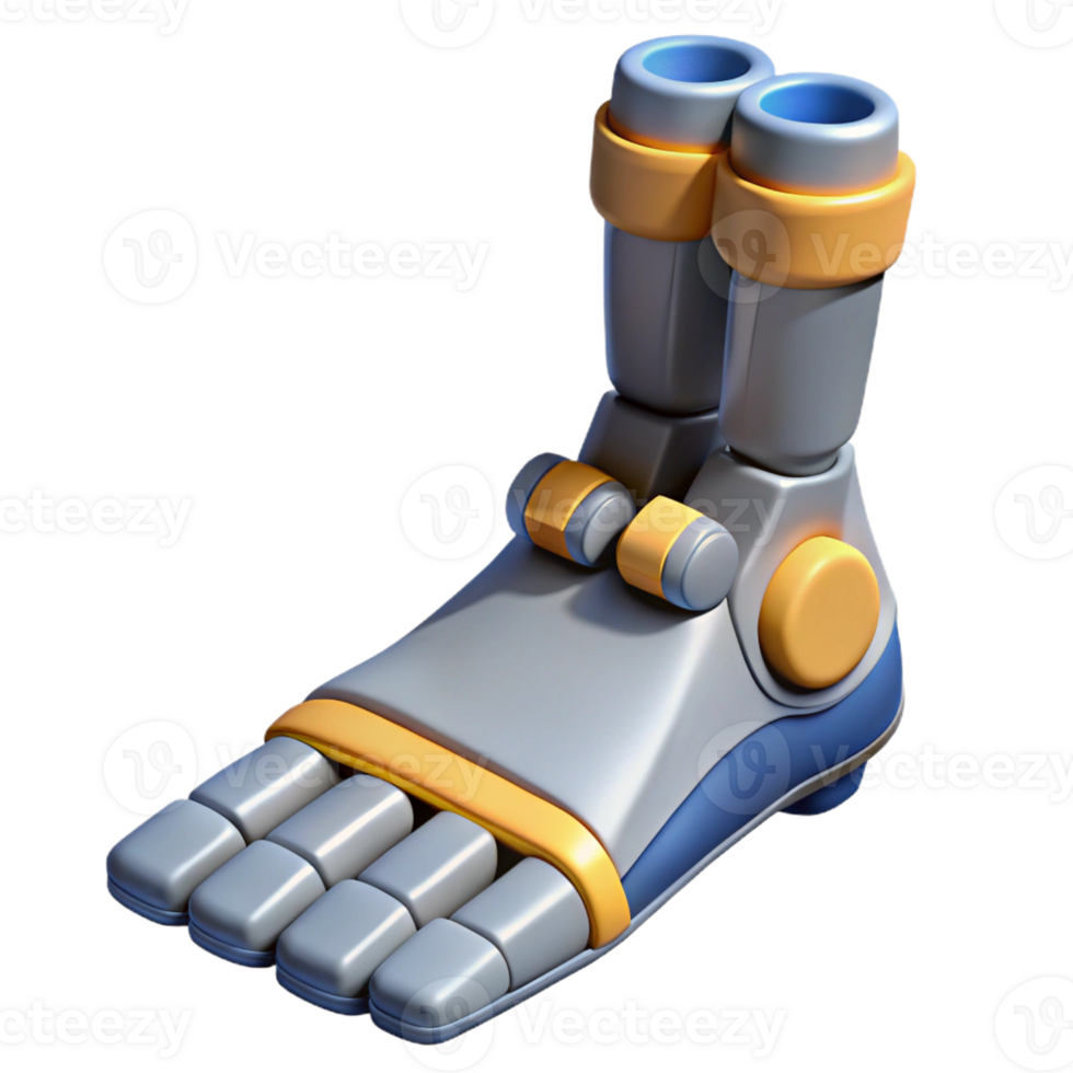 whimsical immaculate Robot foot with articulated toes and magnetic grip pads with Transparent Background perfect clarity png