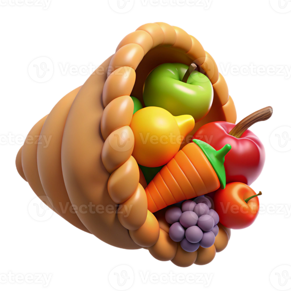 signature geometric Cornucopia, horn of plenty, overflowing with fruit, with Transparent Background elite png