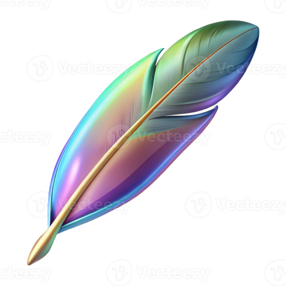 serene dynamic mid-century Hyper-specific, concept art style, isolated cutout of a single, delicate hummingbird feather exhibiting iridescent colours with Transparent Background high quality png