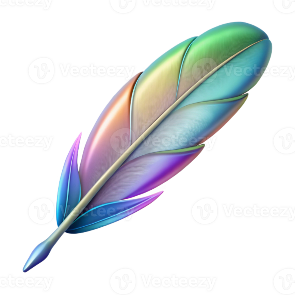 passionate extraordinary Hyper-specific, concept art style, isolated cutout of a single, delicate hummingbird feather exhibiting iridescent colours with Transparent Background exclusive png