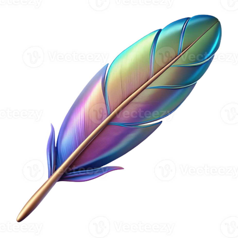 unforgettable creative Hyper-specific, concept art style, isolated cutout of a single, delicate hummingbird feather exhibiting iridescent colours with Transparent Background professional png