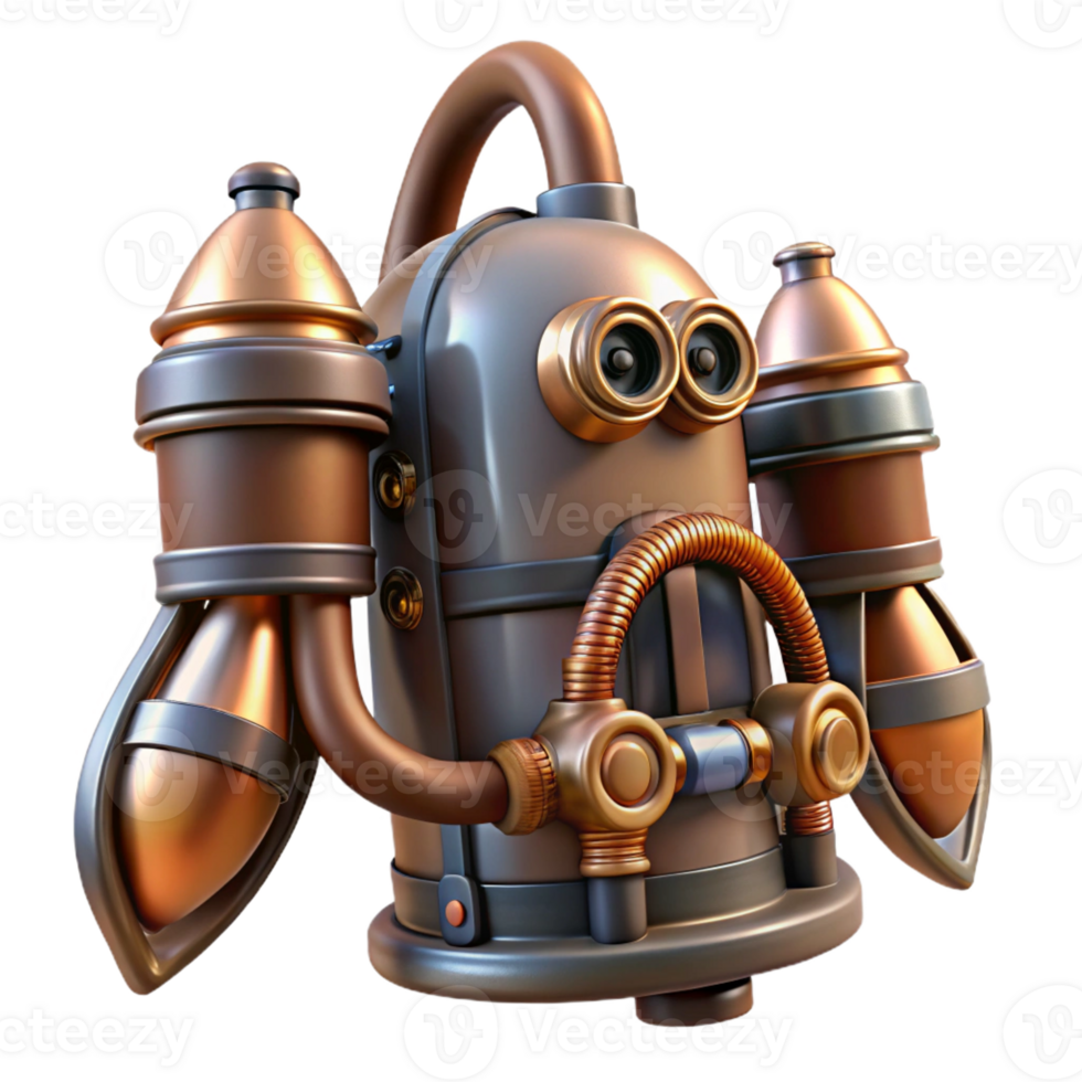 vibrant coveted Steampunk jetpack with miniature turbines and copper piping with Transparent Background png
