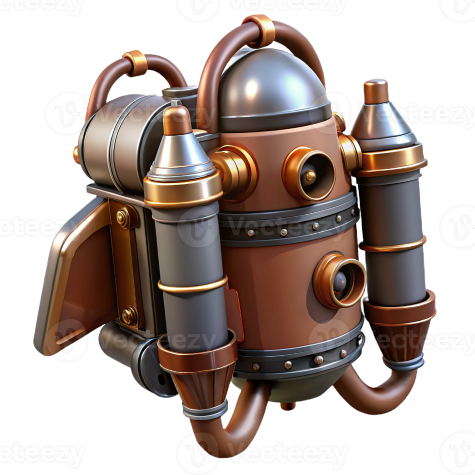 spectacular unforgettable Steampunk jetpack with miniature turbines and copper piping with Transparent Background png