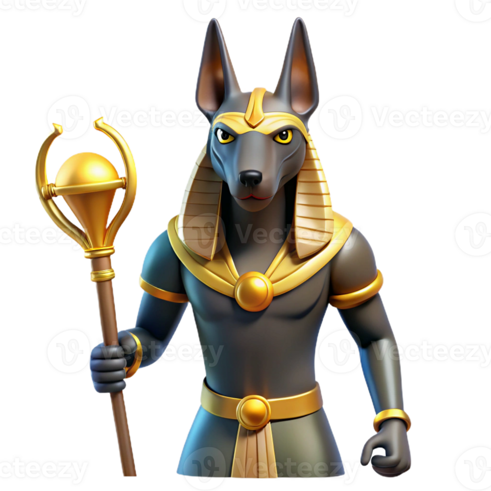 wonderful retro Anubis, Egyptian god of the dead, jackal-headed, with Transparent Background studio quality png