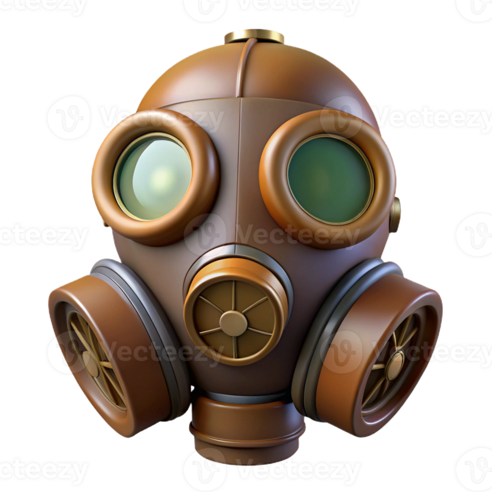 sumptuous art deco Steampunk gas mask with filters and tinted lenses with Transparent Background fine detail png