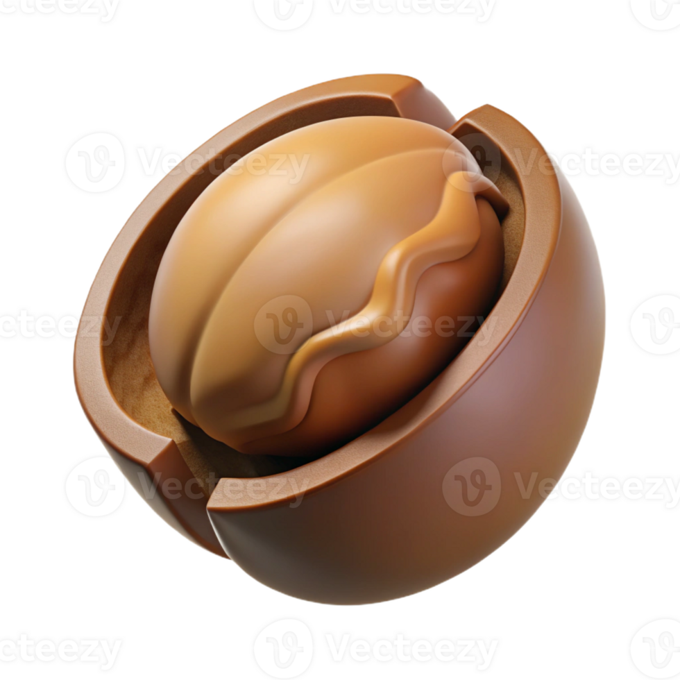 peaceful striking Isolated cutout, concept art style, hyper-specific rendering of a single, cracked walnut shell revealing the nut inside with Transparent Background flawless png