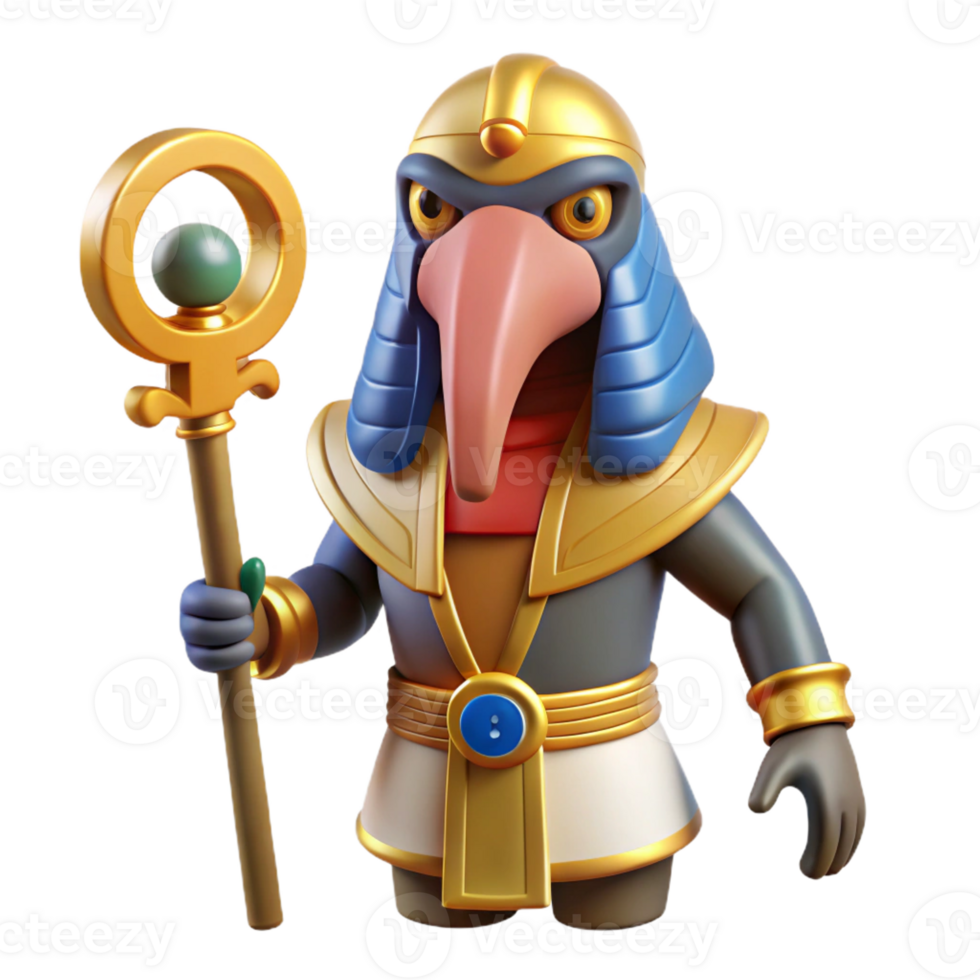 pristine reflective retro Thoth, Egyptian god of writing and wisdom, ibis-headed, with Transparent Background premium png