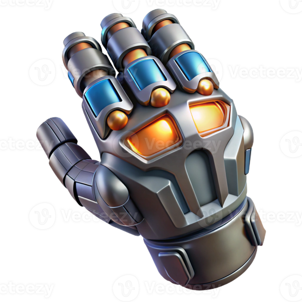 wonderful reflective vintage Concept art style, isolated cutout of a futuristic, heavy-duty power armor gauntlet with integrated weaponry with Transparent Background original png