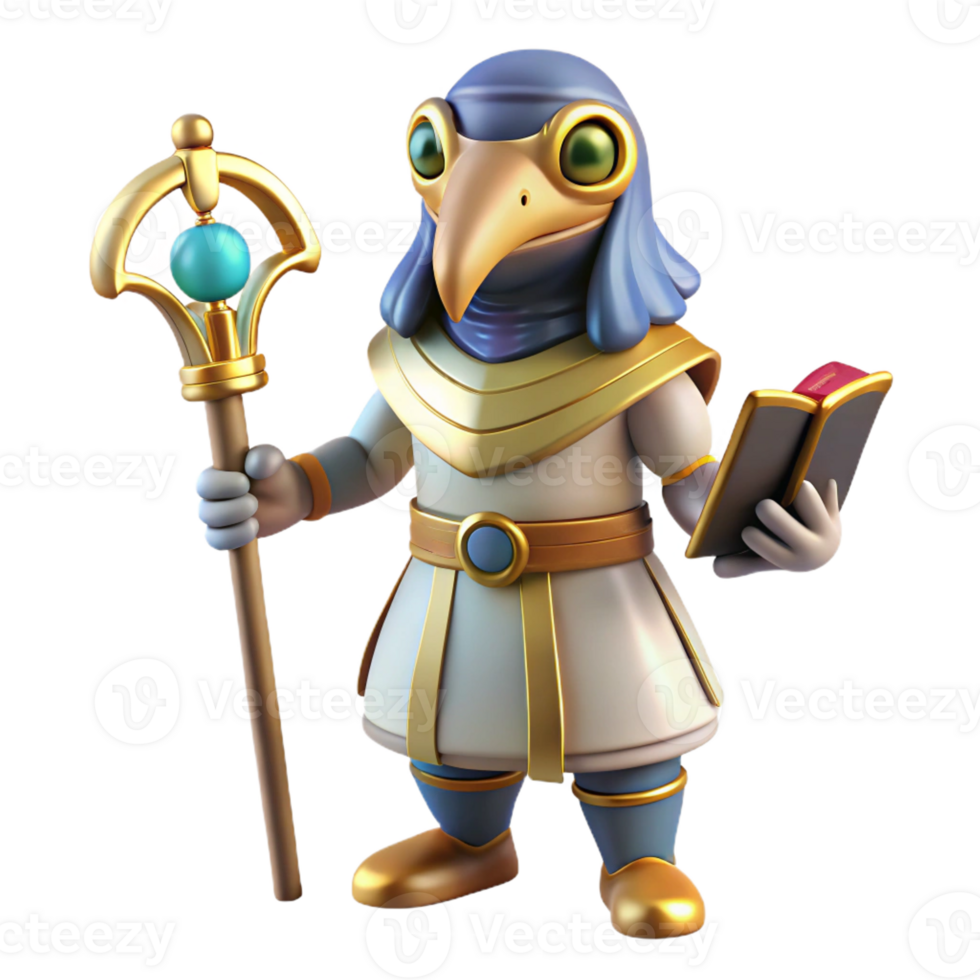 whimsical fascinating Thoth, Egyptian god of writing and wisdom, ibis-headed, with Transparent Background top-tier png