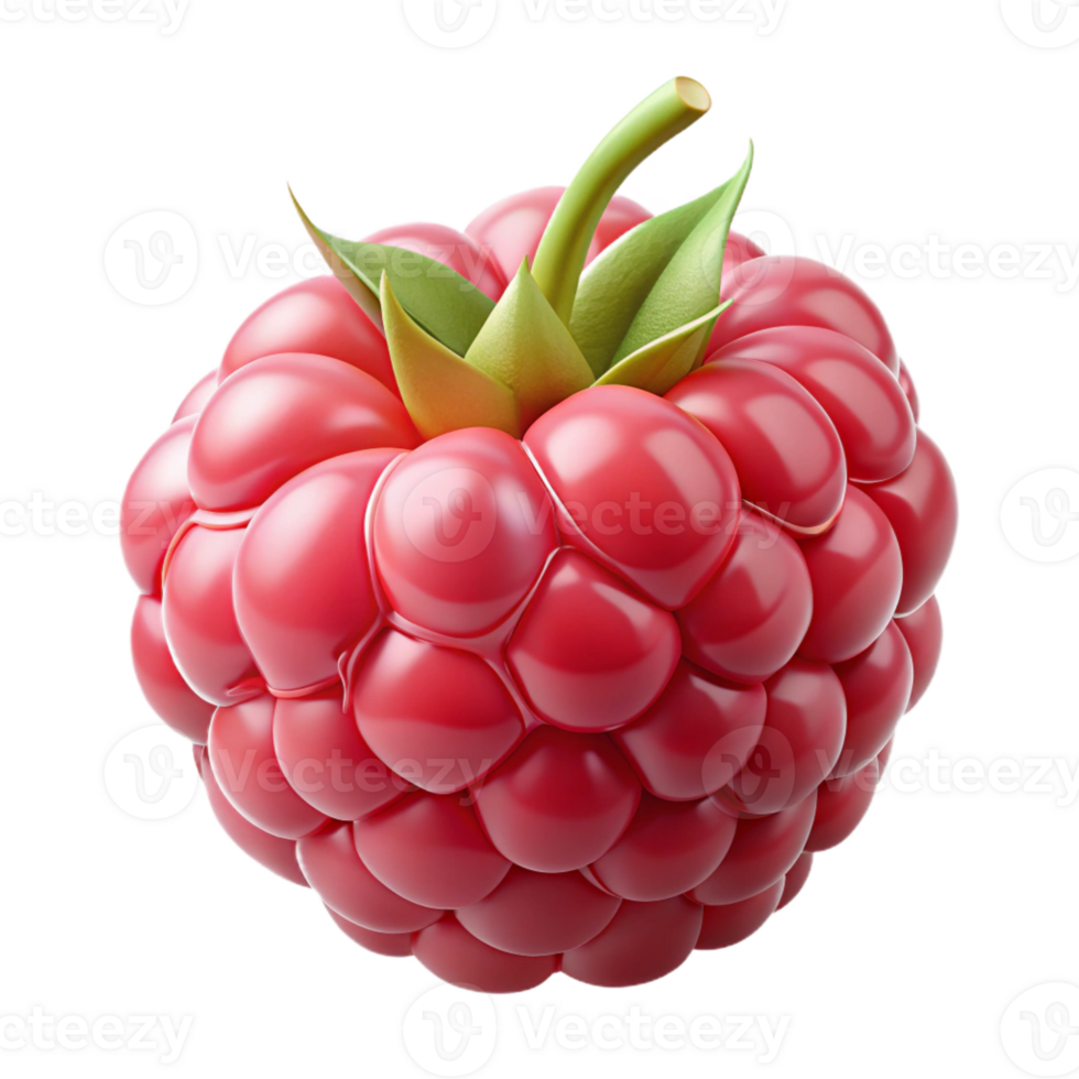 stunning quintessential Professional render, photorealistic, ultra-detailed image of a single, ripe raspberry with delicate hairs Isolated cutout with Transparent Background png
