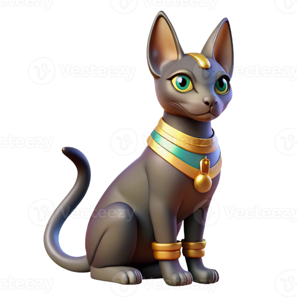 reflective vibrant Bastet, Egyptian cat goddess, with Transparent Background gallery standard png