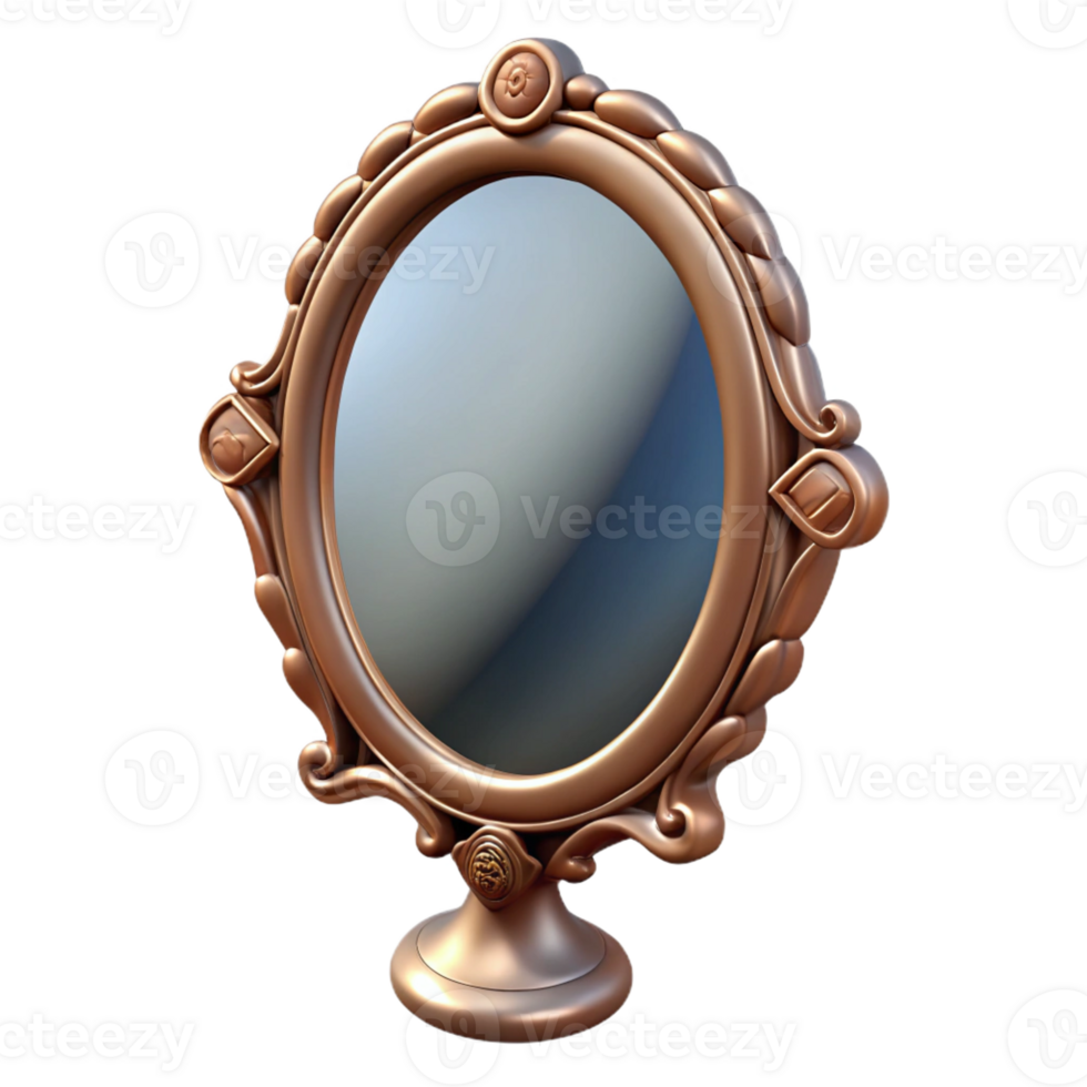 picturesque iconic Hyper-specific, photorealistic isolated cutout of a single antique mirror reflecting a distorted reality with Transparent Background png