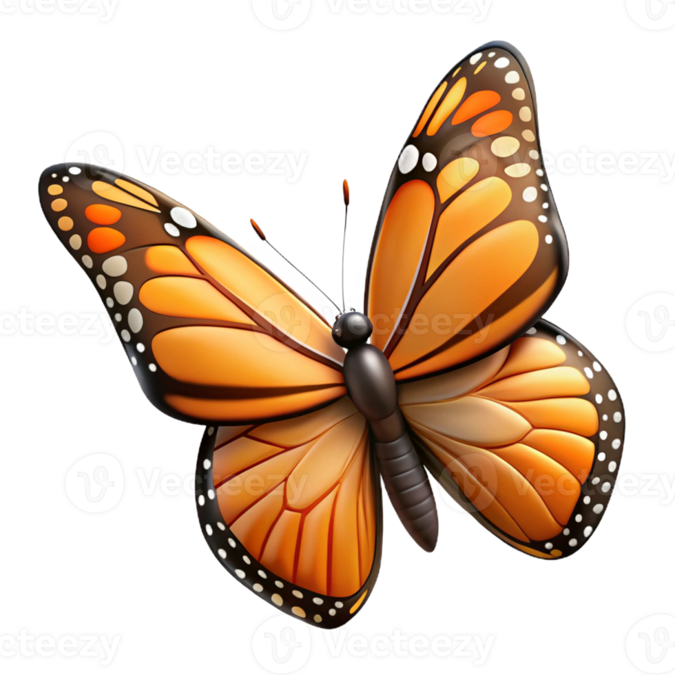 peaceful mesmerizing Hyper-specific, concept art style, isolated cutout of a single, Monarch butterfly with fully open wings displaying intricate patterns with Transparent Background original png