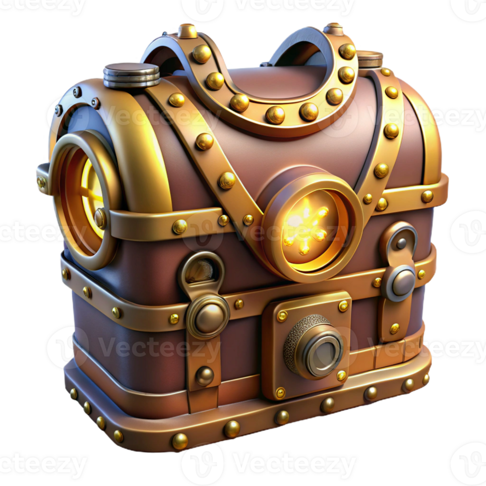 vibrant unforgettable Steampunk chest plate with gears, pipes, and glowing lights with Transparent Background png