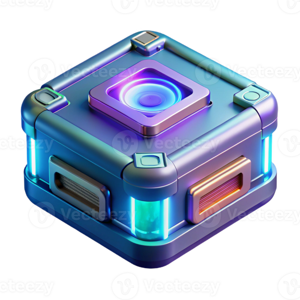 sumptuous energetic artistic Hyper-specific, professional render of a futuristic, advanced data storage device with holographic interface with Transparent Background 4K png