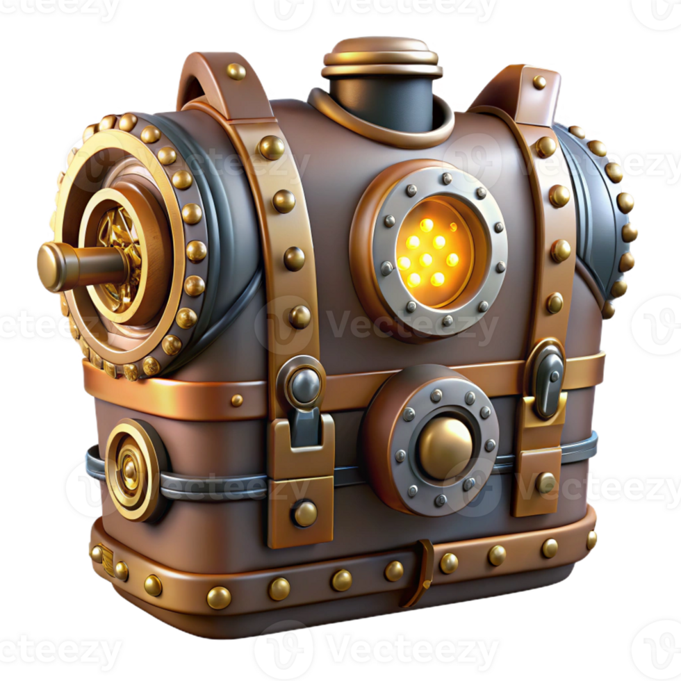 tranquil majestic Steampunk chest plate with gears, pipes, and glowing lights with Transparent Background high resolution png