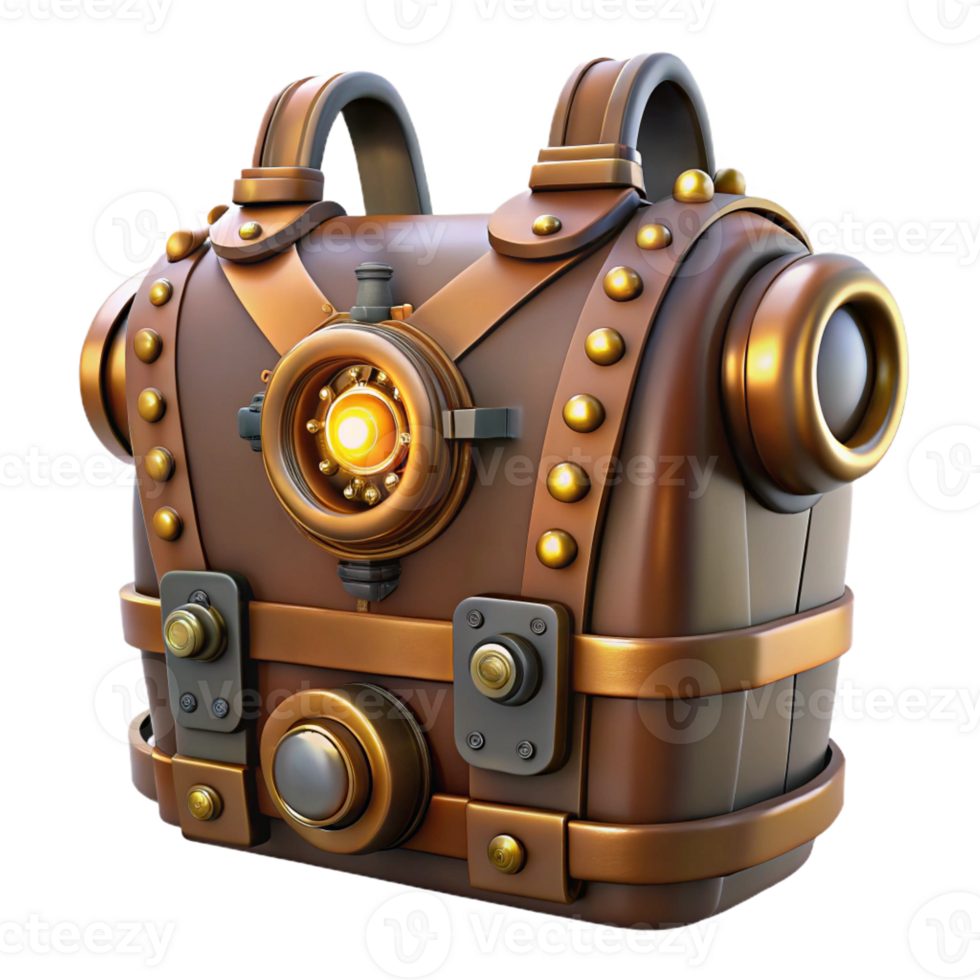 harmonious captivating Steampunk chest plate with gears, pipes, and glowing lights with Transparent Background premium png