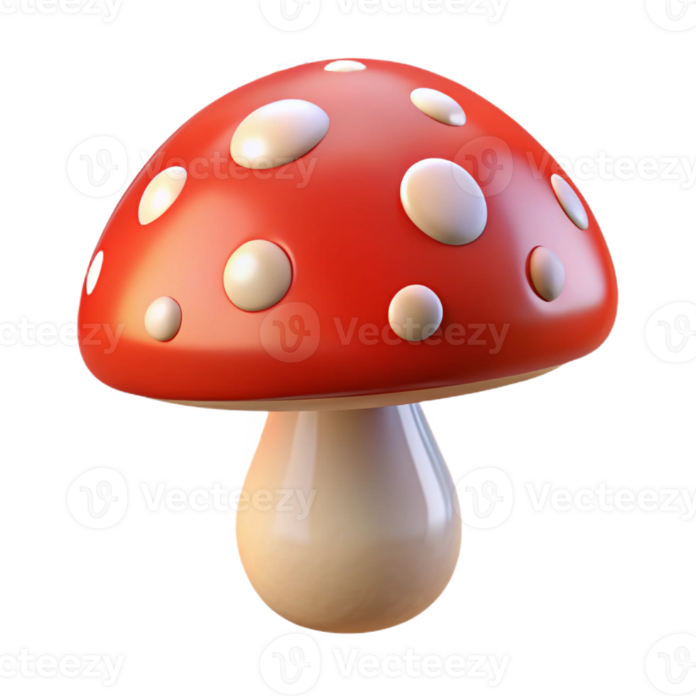 pristine creative Professional render ultra-detailed isolated cutout of a single mushroom, red with white spots, with Transparent Background refined png