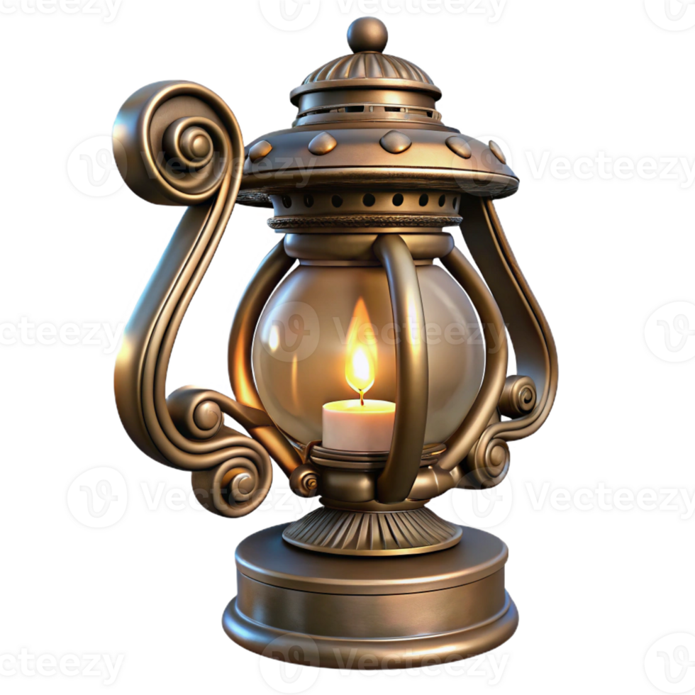 sumptuous whimsical minimalist Steampunk lamp with intricate filigree and a flickering gaslight with Transparent Background professional png