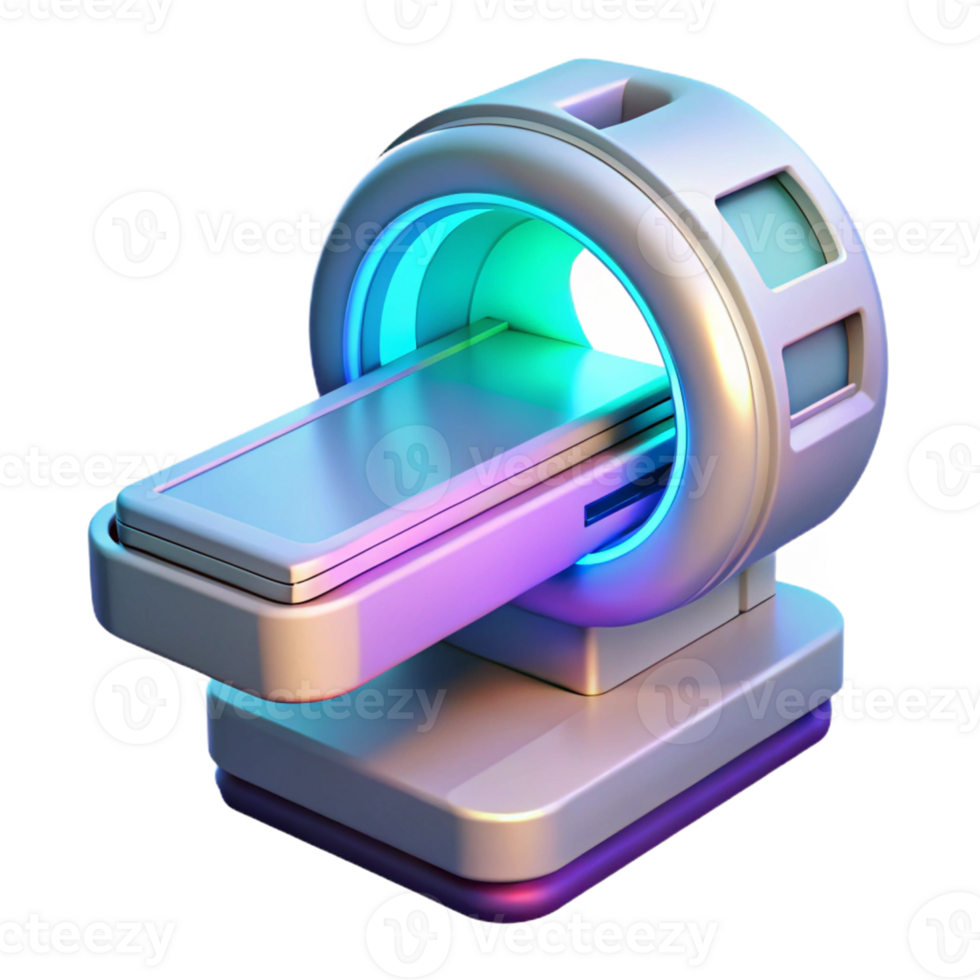 vibrant sought-after Hyper-specific, professional render of a futuristic, compact medical scanner with holographic interface with Transparent Background png