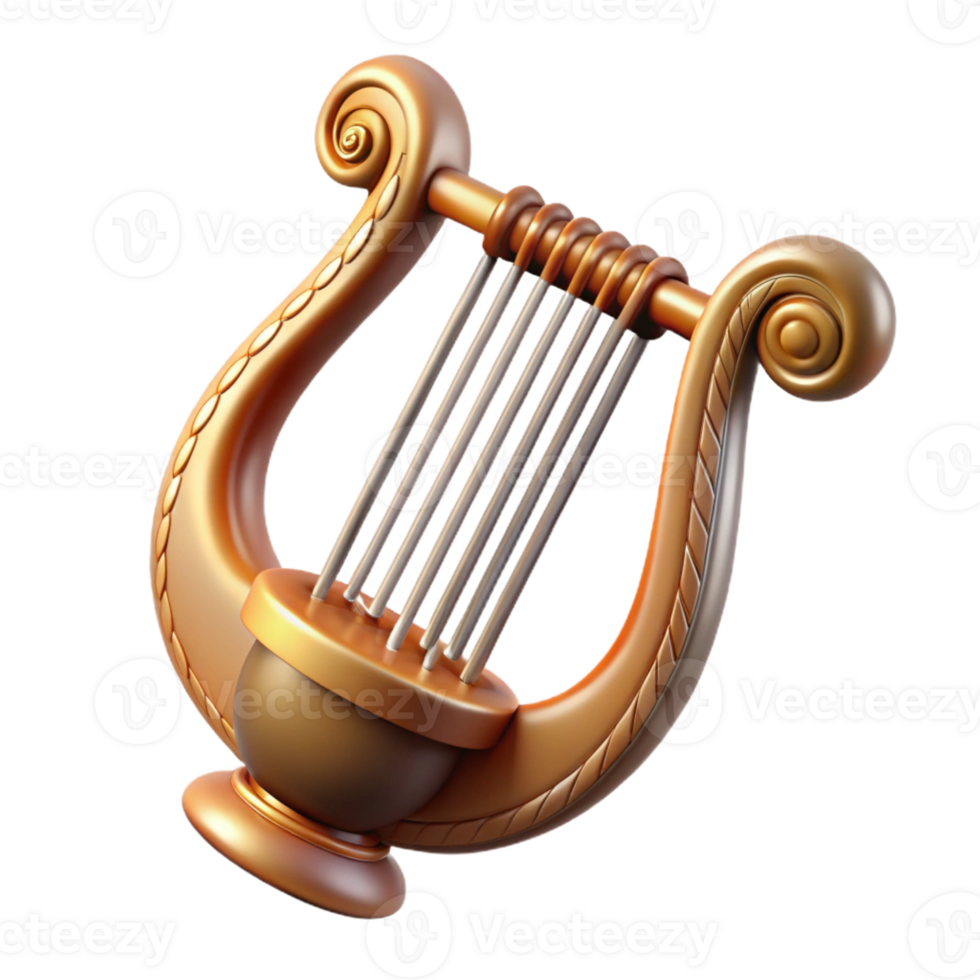 tranquil dramatic Ultra-detailed photorealistic isolated cutout of a single, ancient Greek lyre, strings intact with Transparent Background flawless png