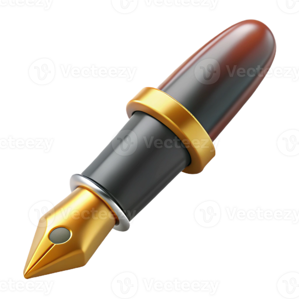 vibrant inspired Photorealistic, hyper-specific professional render of a vintage fountain pen with a gold nib with Transparent Background png