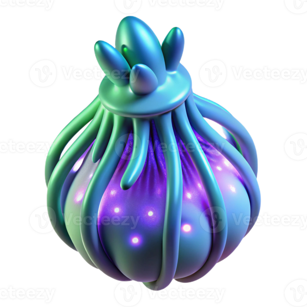 nostalgic radiant Photorealistic, ultra-detailed, hyper-specific professional render of a single, bioluminescent alien seed pod with glowing tendrils with Transparent Background expertly shot png
