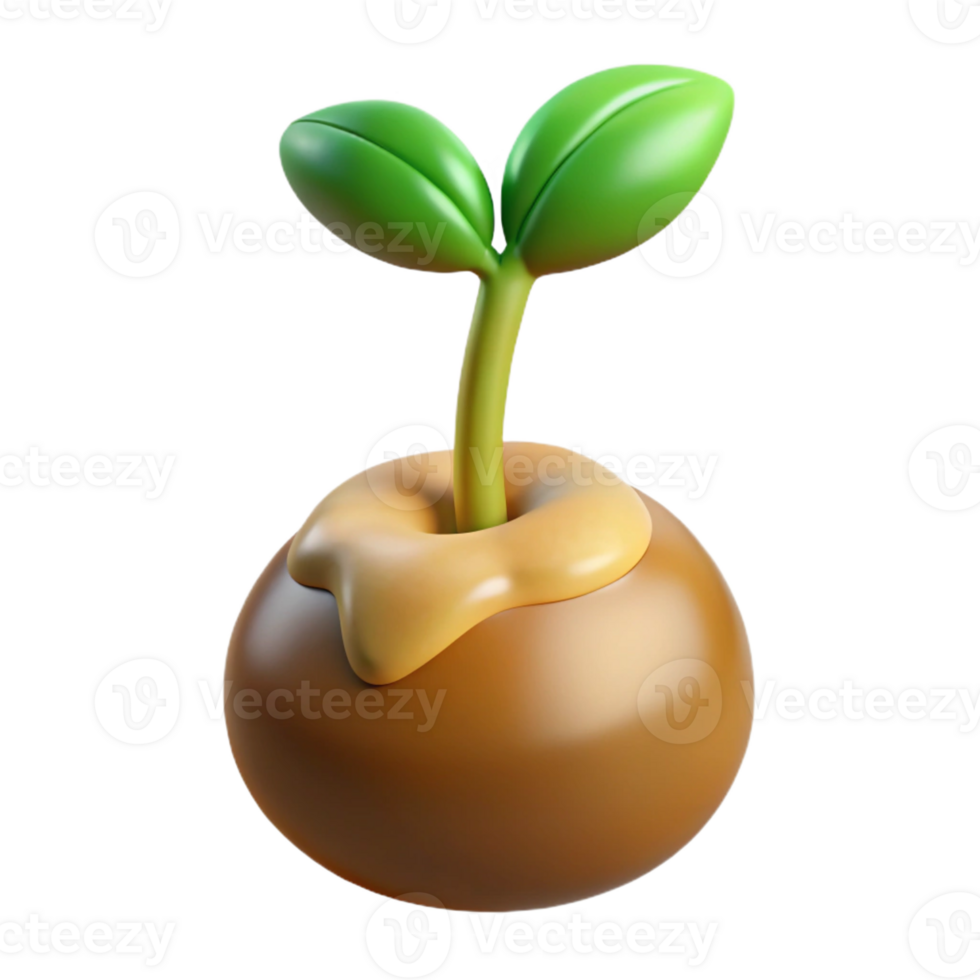 romantic magnificent Hyper-specific, photorealistic, isolated cutout of a single, germinating seed with emerging sprout and root with Transparent Background premium png
