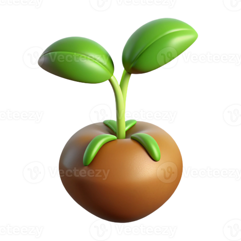 splendid reflective art deco Hyper-specific, photorealistic, isolated cutout of a single, germinating seed with emerging sprout and root with Transparent Background professional png